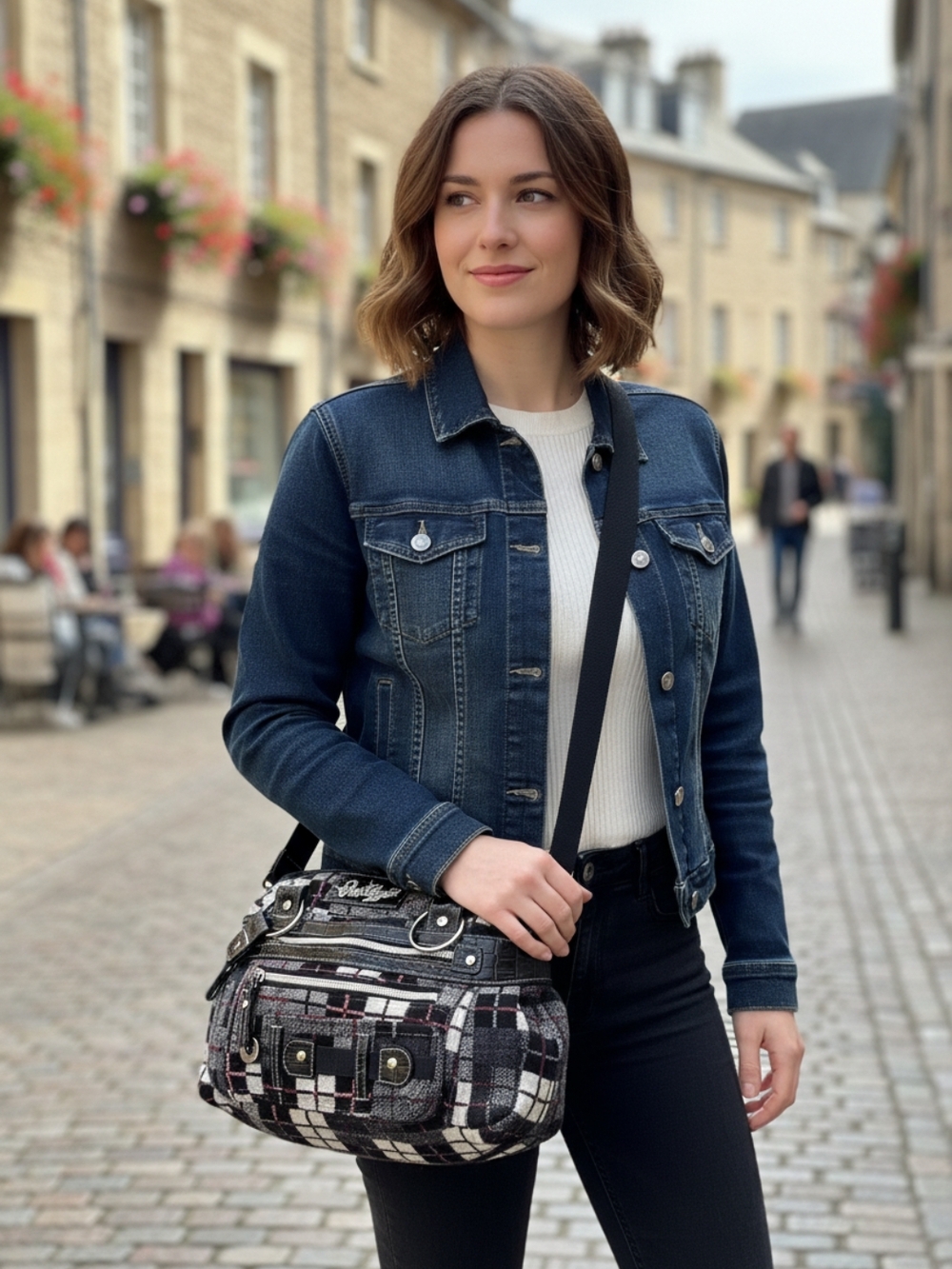 Point Zero Black and White Plaid Crossbody Bag
